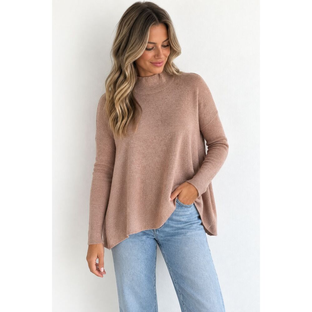 Entro Pink Mock Neck Sweater Women’s XXL Oversized Cozy Knit Fall Pullover